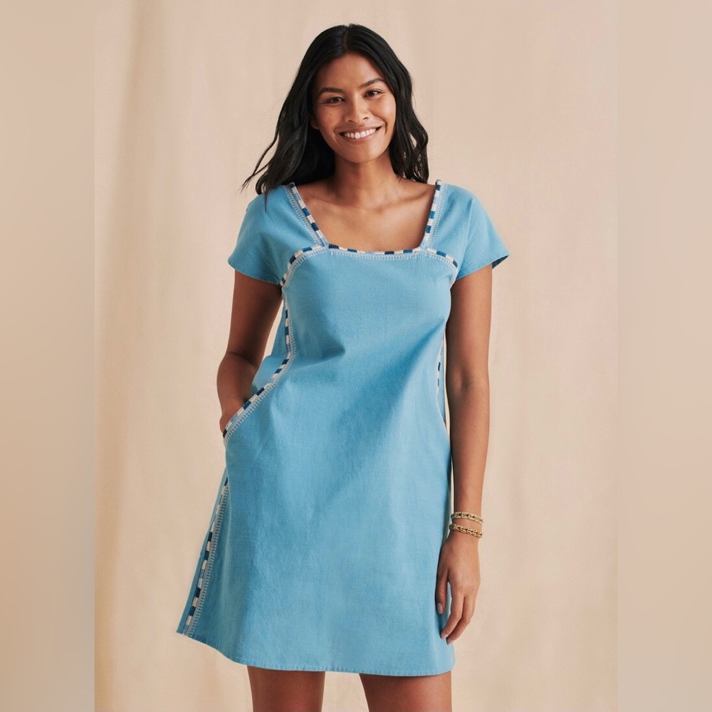 Faherty Jetty Shift Embroidered Dress In Delphinium